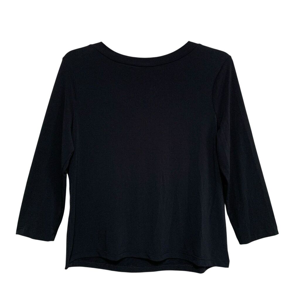 Merona Blouse Top Womens Size X-Large Black 3/4 Sleeve Stretch Side Neck Tie - Picture 4 of 9